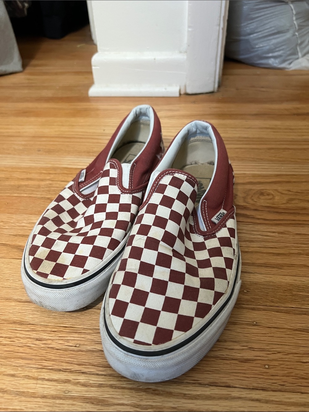 Vans Slip-On Checkerboard Sneakers - Red & Cream